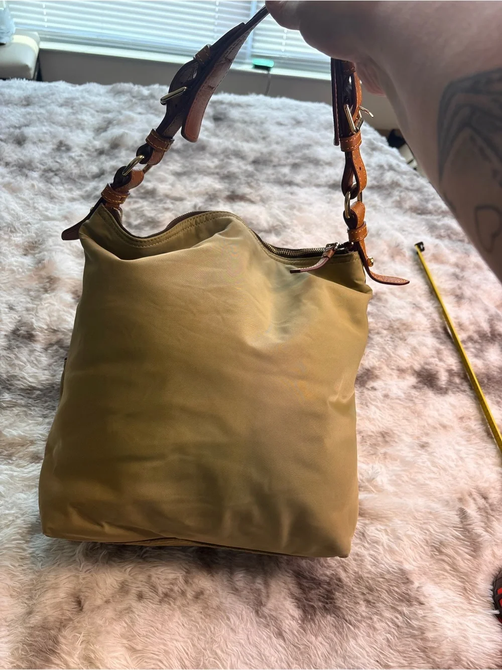 Dooney & Bourke Hot Pink Nylon Bag with Brown Leather Trim